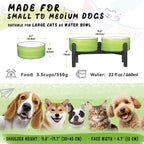 Ceramic Elevated Dog Bowl Set, 6.1''Raised Dog Food and Water Bowl Set with Non-Slip Stainless Steel Stand, Double Raised Dish for Small and Medium Breed, 3.5 Cups / 22 Fl Oz, Green