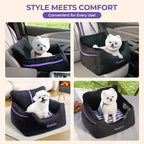 BurgeonNest Dog Car Seat for Small Dogs & Cats Under 25 lbs, Black Purple
