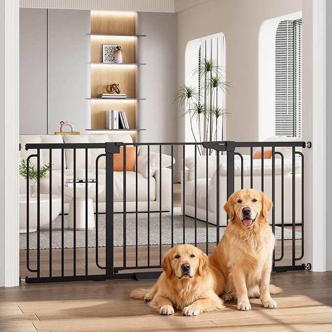 Cumbor Extra Wide Baby Gate, 36.6-69" Walk-Through Dog Gate Black | Auto-Close & Dual Lock Pet Gates for Stairs, Doorways & Hallways, 30.5" Tall Easy Install Pressure-Mounted Safety Gate Indoor