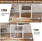 104" Extra Wide Dog Gate, Heavy Duty Metal Freestanding Dog Gate with Door for Indoor & Outdoor, Foldable Pet Fence for Doorways,House,Porch,Deck,Yard,Stairs, Auto Close(4 Panels,White)