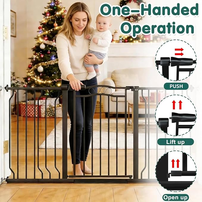 Baby Gate for Stairs 29.53"-53.1" Extra Wide, Pressure Mounted Dog Gate Indoor, Walk Thru Pet Gate for Dog Child,Pet Gates for The House Doorway Black