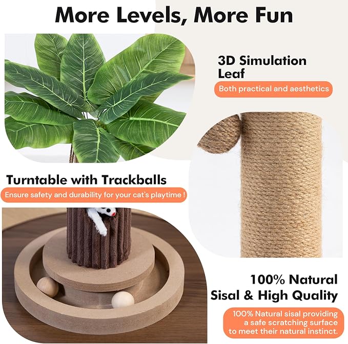 Woochpet 35"Cat Scratching Posts For Indoor Cat,Cat Scratcher With Cat Toys | Heavy Duty,Modern Cat Scratch Post,Cat Ball Track,For Large Adults Cats