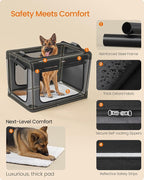 Feandrea Collapsible Dog Crate, Portable Travel Crate, 42-Inch | Oxford Fabric Pet Carrier with 4 Mesh Doors, Handles, Storage Pocket, Water Bottle Holder, UPDC021B01