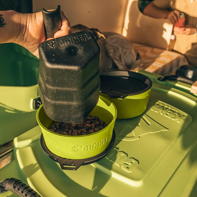 Dog Bowl with Spill-Proof Travel Lid, Yellow Green, 7-Cup Bowl | Yellow Green 7-Cup Dog Bowl, Spill-Proof Travel Lid, BPA-Free, Rust-Proof, Shock-Resistant, Stackable and Dishwasher Safe