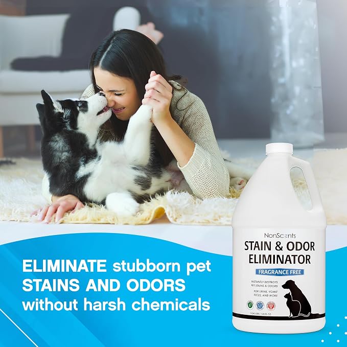 NonScents Stain & Odor Eliminator - For Dog and Cat Urine - 1 Gallon | Fragrance-free, Dog pee carpet cleaner, Pet odor remover, Cat Urine Destroyer - Carpet cleaner