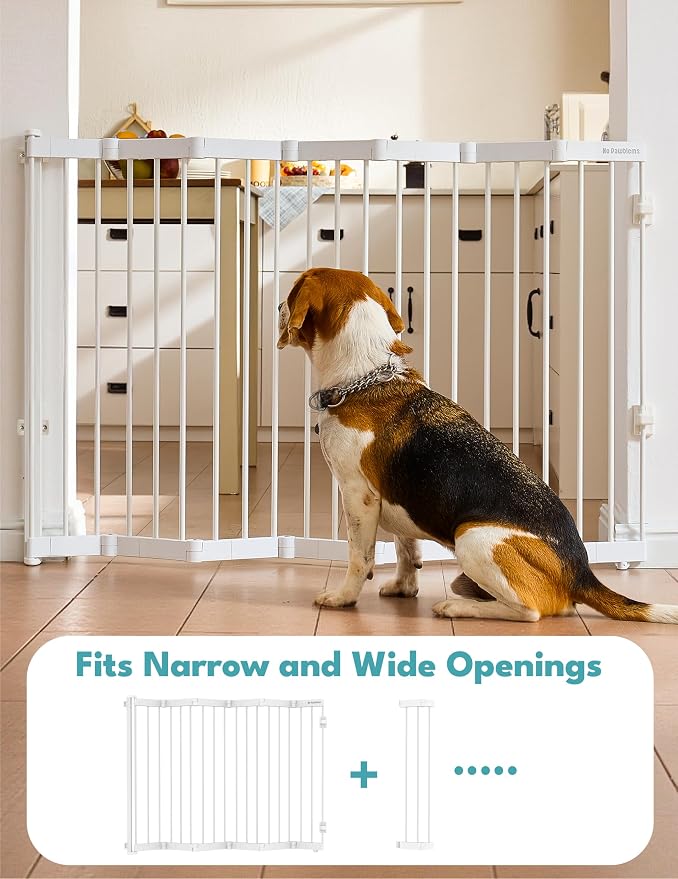 No Pawblems Retractable Safety Gate, Metal Adjustable Dog Gate for Doorways, Stairs & Hallways, Expands to 38" Wide, Auto Retract Design, No Bottom Bar, White