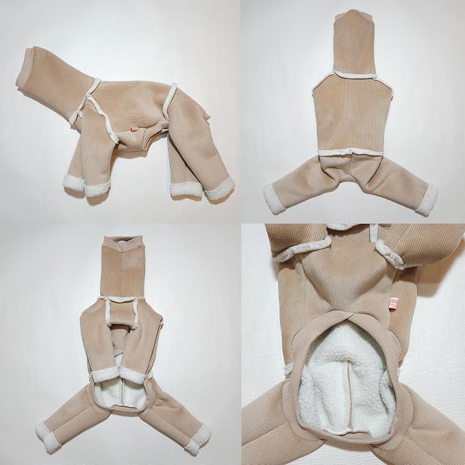 D Doggy Star Italian Greyhound Cold Weather Coat Warm Fleece Corduroy Sweater Turtleneck Onesie Clothes Whippet for Dog (L,Corduroy Beige)