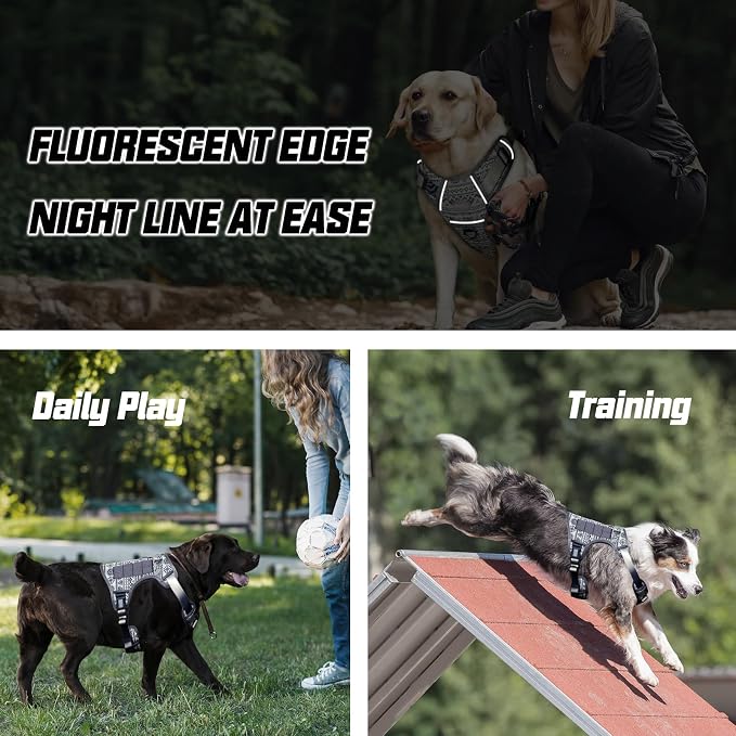 AUROTH Tactical Dog Harness for Large Dogs No Pull Adjustable Pet Harness Reflective K25 Working Training Easy Control Pet Vest Military Service Dog Harnesses
