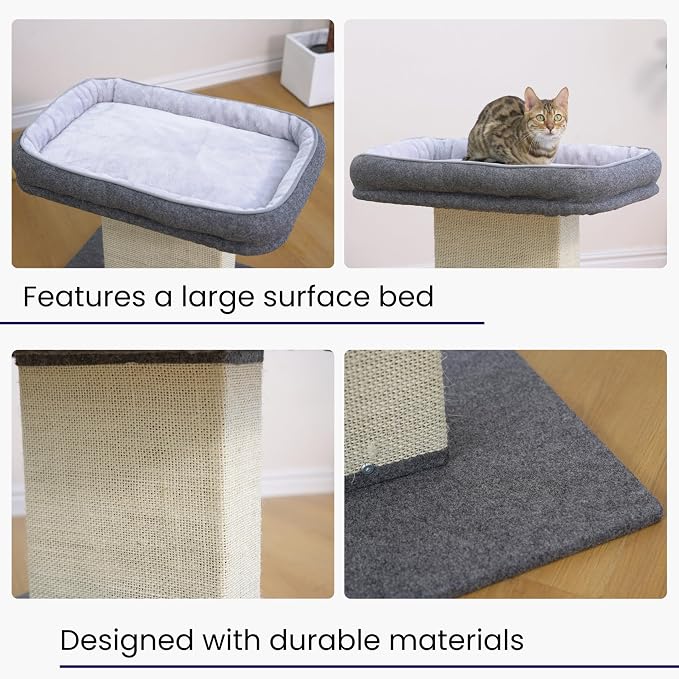 Catry Cat Perch with Washable Replaceable Bed & Wide Sisal Scratching Post | Cat Tree with Washable Replaceable Bed for Large Cats, Thick Sisal Scratching Post, Sturdy Cat Tower, Easy Assembly Cat Tree