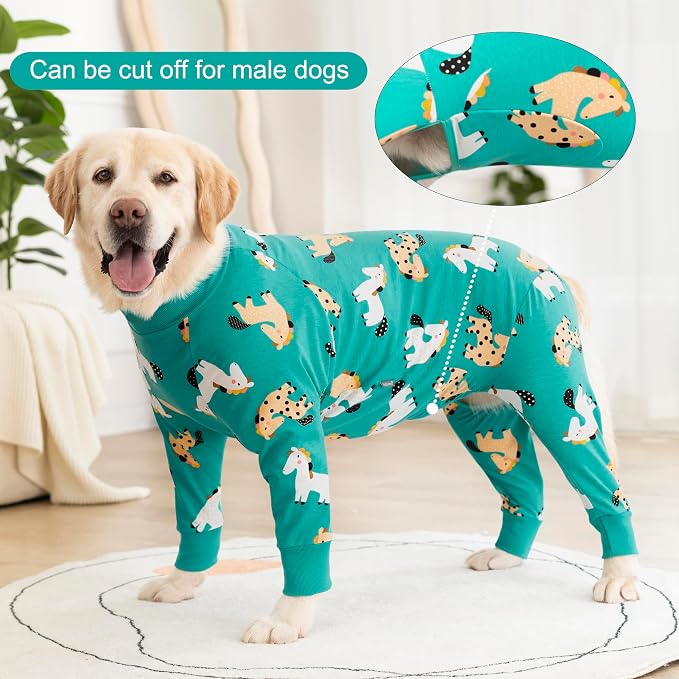 Dog Recovery Suit After Surgery Female Male, Medium Large Dog Neuter Shirt Cone Alternatives Prevent Licking Surgical Onesies (Green Pony, 6XL)