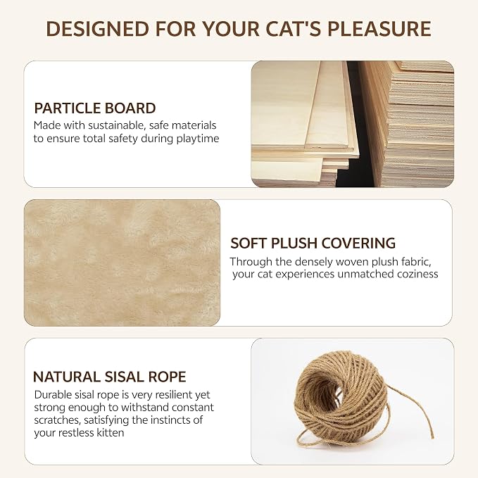 13-in-1 Cat Wall Shelves, Moon & Bridge Cat Wall Furniture, Beige | Wall Mounted Cats Shelf Set with Plush Fabric, Cat Climbing Systems for 16 Inch Drywall, Condo, Scratching Post, Space-Saving