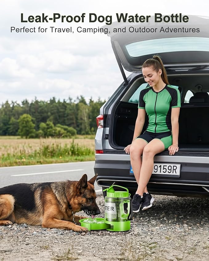 77 oz Portable Dog Water Bottle, 2.2L Dog Travel Water Dispenser Olive Green | Food-grade, BPA-free material, silicone seal, easy-clean wide mouth, grip handle, for large dogs, hiking, camping, beach days