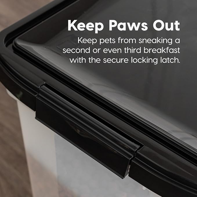 IRIS USA Dog Food Storage Container, Up to 10 lbs, Clear/Black, Made in USA | BPA-Free, Airtight Seal, Best for Cat Food, Bird Seed, Chicken Feed, Pet Toys, Treats, Pellets