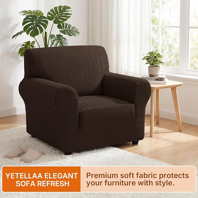 XINEAGE Stretch Armchair Slipcover, Non-Slip Pet Couch Cover,Dark Coffee | Washable Furniture Protector, Elastic Bottom, Dogs & Cats Friendly, Scratch-resistant, Fast Setup, High Elasticity