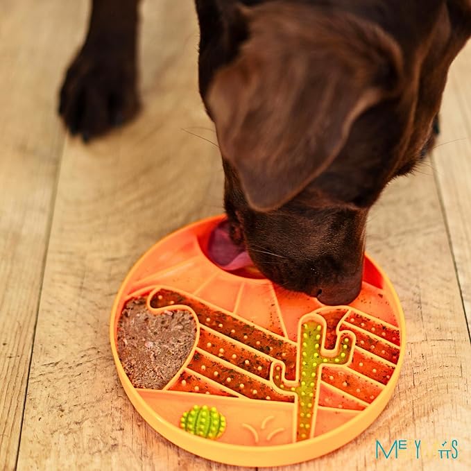 Messy Mutts Round Slow Feeder, 8 Inch, 2 Cup, Orange | 8 Inch Round Silicone Puzzle Slow Feeder For Dogs And Cats, Holds 2 Cups, Dishwasher Safe