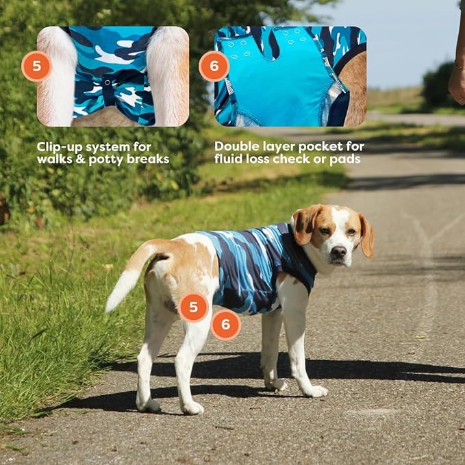 Suitical Recovery Suit for Dogs - Spay & Neutering Dog Surgery Recovery Suit for Male or Female - Soft Fabric for Skin Conditions - M - Neck to Tail 21.7-27.2 Inch, Chest 25-35.5 Inch -Blue Camouflage