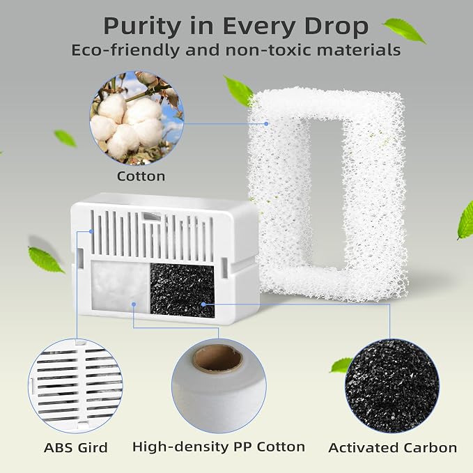 16 Pack Ceramic Cat Fountain Filter Replacement, 4 Sponges | Compatible With 2.1L/71oz Triple Cupcake Cat Fountain, Higher Activated Carbon Content, Multi-Layer Filtration