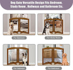 LZRS 2-Panel Freestanding Adjustable Wooden Dog Gate—30” Tall Foldable Pet Barrier with Support Feet, Solid Hardwood & Chew-Resistant Steel Wire for Doorways, Hallways, and Stairs, Oak Cherry