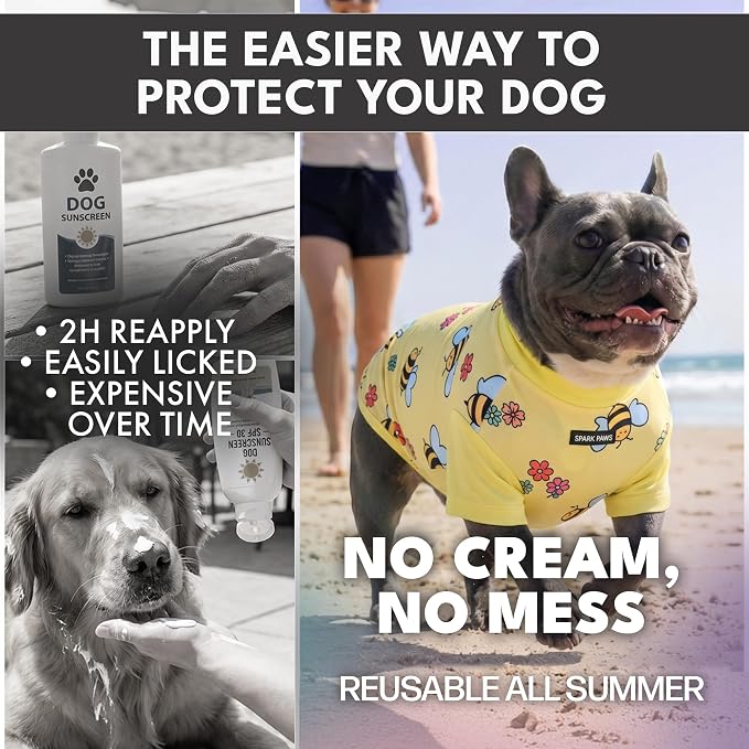 Spark Paws Sunblock Dog T-Shirt, SPF30 Protection, Lightweight Breathable Quick Dry for Dogs with Sensitive Skin - Bees & Watermelon (Set of 2) - Size S
