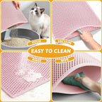 Pieviev Cat Litter Mat, Double-Layer Waterproof Litter Trap, 24" x 15" Pink | Honeycomb Design Catches Scattered Particles to Stop Tracking, Urineproof Base Protects Floors, Easy to Clean