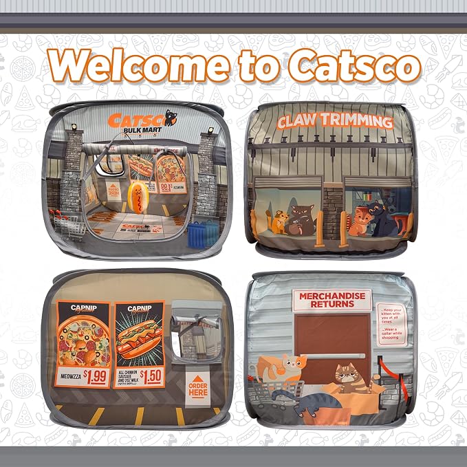 Cat House & Tent for Indoor Cats – Pop-Up Cat Tent House with Catnip Toy, Shopping Mart Theme for Cats & Kittens, Catsco Bulkmart