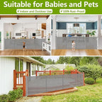 Reinforced 42" Extra Tall Pet Gate 155" Extra Wide Retractable Baby Gate with Support Rods - Prevent Crawling Under, Indoor/Outdoor Mesh Safety Gate Extra Wide Dog Gate Tall Baby Gates for Dogs, Gray