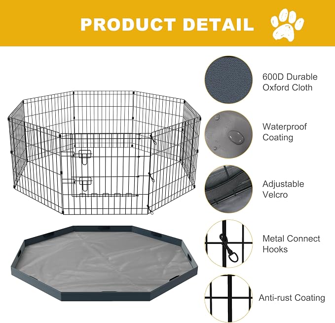 Foldable Dog Playpen,30in 8 Panels Metal Pet Exercise Fence with Bottom Pad | Dog Play Pen for Indoor Outdoor,Heavy-Duty Pet Fence Puppy Crate Kennel with Door for Small Medium Pets