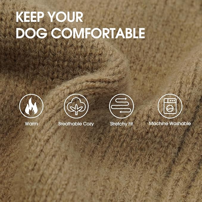 IECOii Turtleneck Dog Sweater, Thermal Knitted Sweater for Small Medium Dogs Girl Boy, Stretchy Fit Warm Pullover Pet Sweaters for Cold Weather Indoor & Outdoor Knitwear, Poodle, Dachshund (Camel,M)