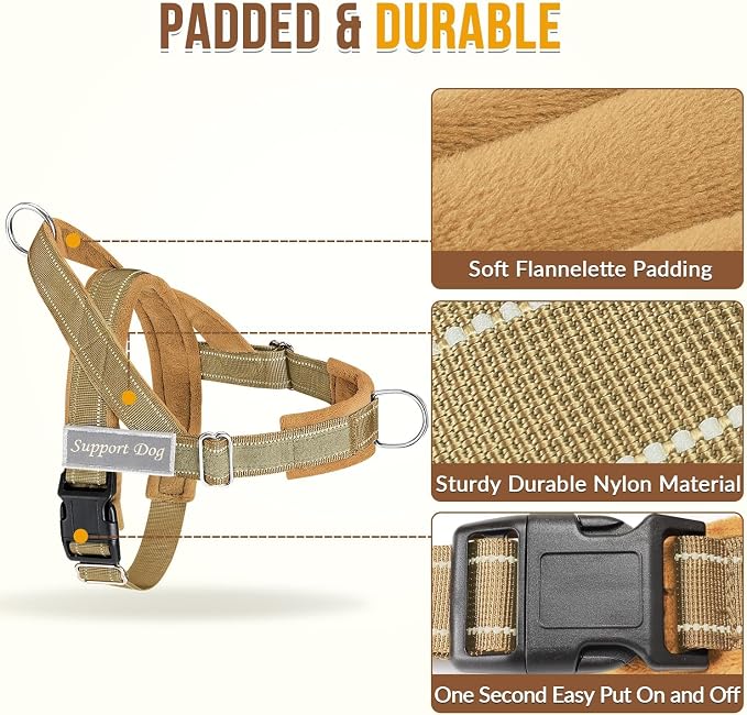 SlowTon No Pull Dog Harness - Heavy Duty Dog Harness and Leash Set for Medium Large Dogs, Reflective Tactical Harness with Soft Padded and Front Clip for Easy Walk and Training (Tan, L)