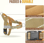 SlowTon No Pull Dog Harness - Heavy Duty Dog Harness and Leash Set for Medium Large Dogs, Reflective Tactical Harness with Soft Padded and Front Clip for Easy Walk and Training (Tan, L)