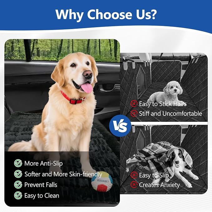 Thickened Dog Bed for Car Back Seat, Upgraded Bottom Non-Slip, Fits Hard Bottom car seat Cover for Dogs, Premium Dog Car Seat Cover