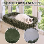CHEERPALS Cat Window Perch for Indoor Cats Hammock for Window with Reversible Cushion, Foldable Cat Window Bed for Large Cats and Kittens, Cloud Series(Green,Medium)