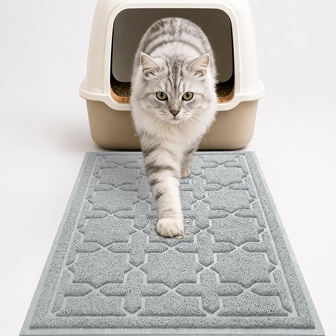 Yimobra Cat Litter Mat, Easy Clean Trapping PVC Mat with Waterproof Backing and Non Slip Bottom, Scatter Control Pad for Litter Box, 24"x20", Grey