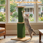 PAWZ Road 32" Large Cat Scratching Post, Vertical Carpet Cat Scratcher | Green Heavy Duty Cat Post with 16x16”Large Base Covered Strong Carpet Scratcher and Cat Toy Ball for Adult and Indoor Cats