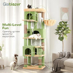 Globlazer F66 Cactus Corner Cat Tree, 66in Multi-Level Climbing Tower | Kitty Condos Cat Scratching Tower for Indoor Multiple Cats with Large Platform, 3 Cat Caves, Hanging Basket