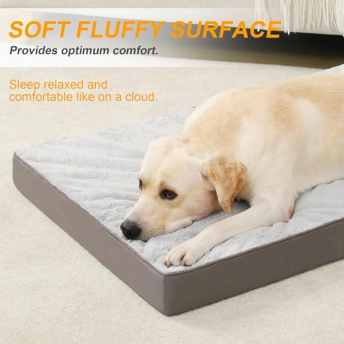 KSIIA Orthopedic Dog Bed for Large Dogs with Waterproof Lining, Grey, 36x27 | Deluxe Soft Plush Dog Crate Bed, Washable Pet Mat with Removable Cover & Egg Crate Foam for Large Dogs Sleeping & Relaxing