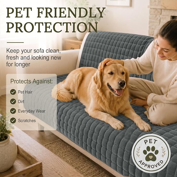 Smiry Velvet Couch Cover for Dogs, Non Slip Soft Sofa Protector for Pets | Washable Sofa Cover for Cats, Cozy Furniture Protector Against Pet Hair, Scratches, Fits Sectional Sofa(Dark Grey, 36"x63")