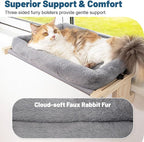 Cat Sill Window Perch - 100% Natural Pine Frame, Soft Plush Fleece, Tool-Free Adjustment, Supports 50 lbs (Large-Grey)
