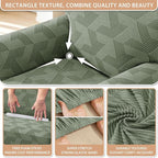 ZNSAYOTX Stretch Couch Covers for 2 Cushion Couch, 1-Piece Loveseat Covers Sofa Slipcover, Furniture Protector with Elastic Bottom for Dogs Geometrical Jacquard Fabric (Medium, Army Green)
