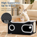 Shikha Extra Large Cat House Bed for Multi Cats with Scratch Pad Black | 24 x 17.7 x 12.6 IN Widen Cat Cave Cube for Multi Pets, Foldable, Arc-Edge Design, Oval Door, All Seasons Reversible Cushion