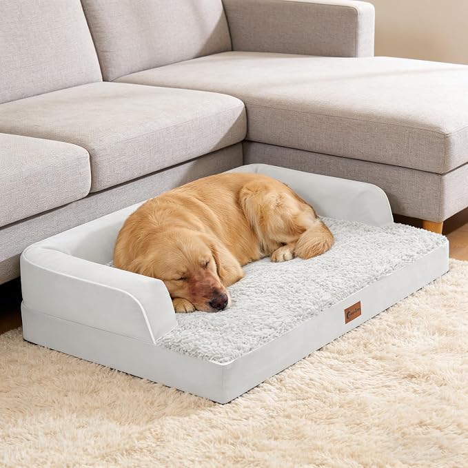 Orthopedic Dog Bed for Extra Large Dogs, 45x35in, Grey White | Orthopedic Foam Relieves Joint Pressure, Bolsters Supports Head And Neck, Washable Cover, Non-Slip Bottom