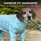 Spark Paws Dog Pajama, Dog Recovery Suit Male, Onesie, Ultra-Soft and 4-Way Stretch, for Small Medium and Large Breeds - Breakfast Blue - 3XL