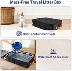 MORAIS Portable Travel Litter Box for Cats, 17.7"×13.5"×11" Collapsible Cat Litter Box with Lid, Leak-Proof Cat Litter Pan for Car Hotel Airplane, Waterproof & Easy to Carry- Black