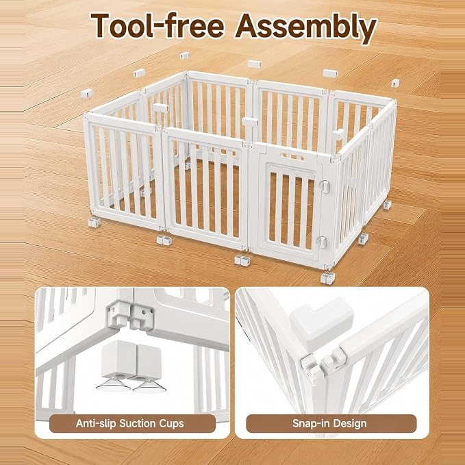 EVERFRONT Dog Playpen with Door - Dog Pen Indoor - Easy Assemble Dog Play Pen - Puppy Playpen, Cat Playpen, Small Animal Playpen, Dog Play Pen Indoors (White, 30", 10 Panels)