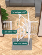 Babelio 29-48" Extra Wide Baby Gate with Cat Door, Auto Close Metal Pet Door for Stairs, Doorways, House, Pressure/Hardware Mounted, Easy Walk Thru, White | Auto-Close Metal Pet Door for Stairs, Doorways & House, Pressure/Hardware Mounted, Easy Walk Th...