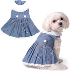 Parisian Pet Dog Overall Dress - Spring Summer Clothes for Small Dogs Girl - Floral Denim Pet Dress - Stylish Dog Outfit - Lightweight and Breathable Puppy Clothes - Sleeveless Dresses for Dogs