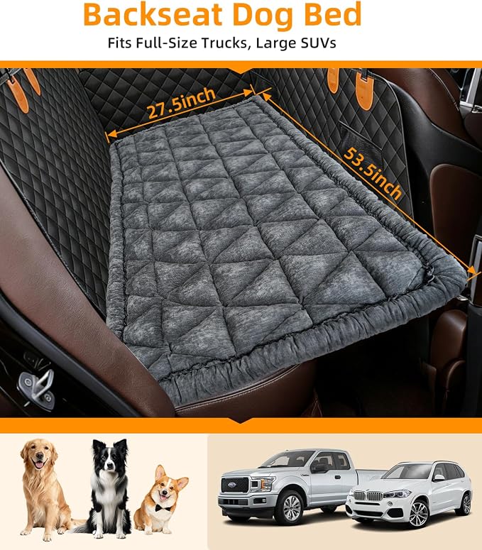 Dog Car Bed, Non-Slip Dog Seat Cover | Universal Back Seat Protector | Premium Chenille Comfort, Scratch Resistant, Silicone Backing & Machine Washable, Fits Most Cars, Trucks & SUVs