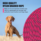 lynxking Long Dog Leash Reflective 15ft 30ft 50ft Check Cord Training Lead Padded Handle Heavy Duty Rope for Puppy Small Medium Large Dogs (Pink, 30ft x 3/8inch)