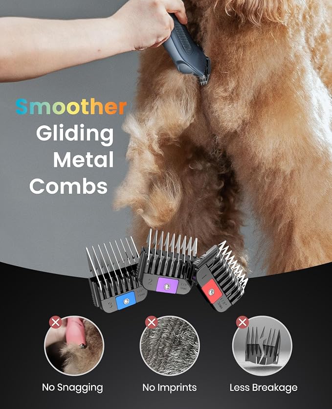 oneisall Professional Dog Grooming Clippers Metal Combs A5 Blade | 3700SPM 2-Speed, 2600mAh Swappable Battery, Low Noise Dog Grooming Clippers for Thick Long Curly Matted Hair