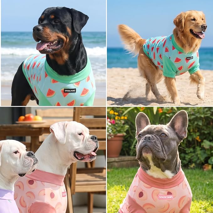 Spark Paws Sunblock Dog T-Shirt, SPF30 Protection, Lightweight Breathable Quick Dry for Dogs with Sensitive Skin - Watermelon & Peach (Set of 2) - 5XL
